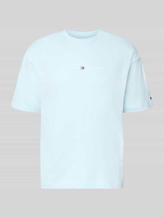 Tommy Hilfiger Regular Fit T-Shirt mit Label-Schriftzug aus reiner Baumwolle in Eisblau, Gr&ouml;&szlig;e XXL