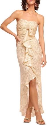 Ramy Brook Ruffled Metallic Silk Strapless Dress In Gold