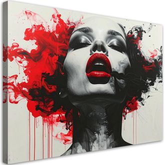 Feeby Cuadro Sobre Lienzo, Labios Rojos Moderno Negro Y Rojo, 120x80