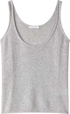 Patrizia Pepe Gebreide Tanktop met Pailletten - Dames - Tops zonder mouwen - Grijs - S - Pailletten - Tops
