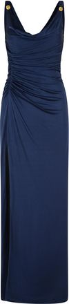 Versace Blue Medusa Detail Viscose Gown Evening Dress