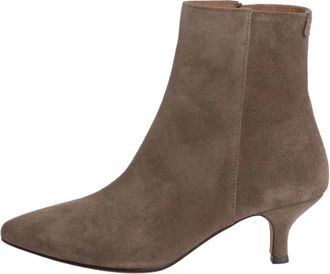Anthology Paris Verhoog je stijl met su&egrave;de enkellaarzen - Dames - Laarzen met Hak - Beige - 37 1/2 EU - Su&egrave;de - Schoenen