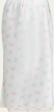 LoveShackFancy Castle Floral Satin Midi Skirt
