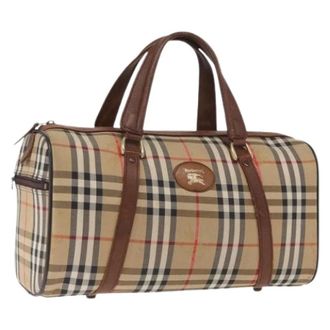 Burberry Pre-owned Vintage Canvas Handtas - Dames - Vintage Weekendtas - Beige - ONE Size - Leer - Vintage