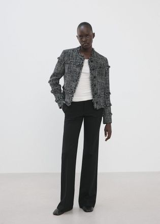 Mango Giacca tweed bordi sfilacciati nero - Donna - XS - MANGO