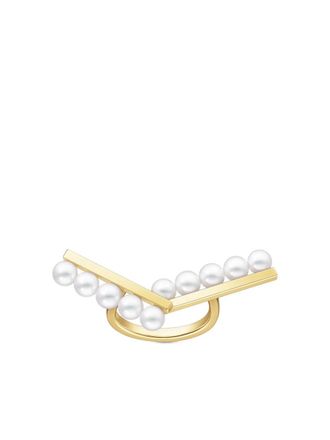 Tasaki 18K yellow gold Collection Line Balance Arm Akoya pearl ring - women - 18kt Yellow Gold/Akoya Pearl - 6