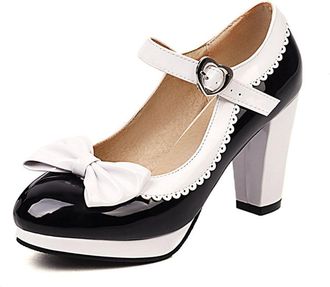 Generic Elegant Womens Mary Jane Featuring Color Block Design and Decorative Bow Detail On Chunky Mid Heel Platform Heels White Sandals for Women Evening Shoe