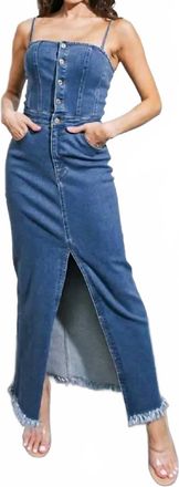 Flying Tomato Hold Please Denim Dress In Medium Indigo