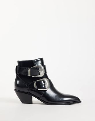 Asos Ruben stivaletti con tacco e fibbia boho neri-Nero