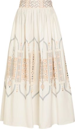 Emporio Sirenuse Ombretta Embroidered Cotton-blend Midi Skirt - White - 42 (UK10 / S)