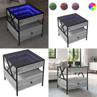vidaXL Tavolino da Salotto con LED Infinity Grigio Sonoma 50x50x51 cm - Luci LED - Tavolino con LED