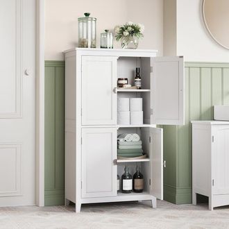 Songmics Tall Freestanding Bathroom Cabinet with 4 Doors in White