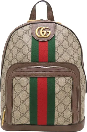 Gucci Beige Brown Gg Supreme Canvas Leather Backpack (Pre-Owned)
