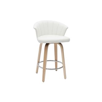 Miliboo Taburete De Cocina De Dise&ntilde;o Giratorio Blanco Con Madera Clara 65 Cm Albin