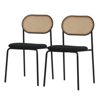 ML Design Juego de 2x sillas de comedor tapizadas negro con respaldo curvado