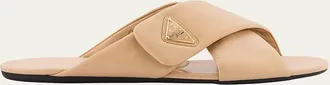 Prada Padded Leather Crisscross Flat Sandals