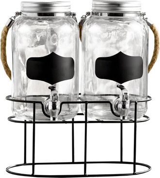 Style Setter Trent 1 Gallon Glass Beverage Dispenser Set With Stand, Rope Handle, Chalkboard, Accessories & Extra Spigot