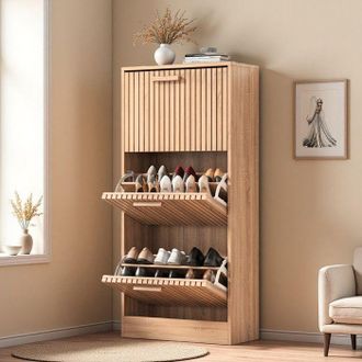 OEM Mueble Para Zapatos - 18 Pares - 3 Puertas - Mueble De Entrada Almacenamiento Para Zapatos - 60x24x113 Cm - Tableros De Part&iacute;culas