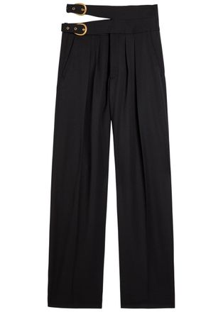 Chloé Belt-effect Straight-leg Wool Trousers - Black - 34 (UK6 / XS)