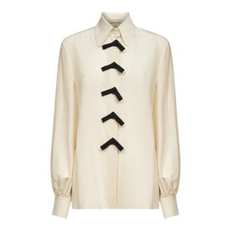 Valentino Overhemden, Dames, Beige, S, Satijn, Zijden blouse met strikdetail