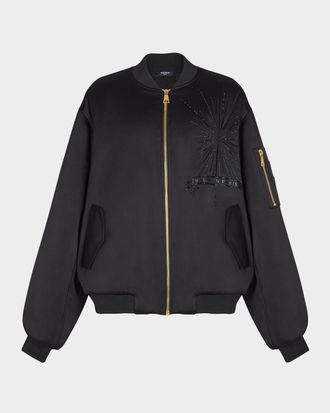 Balmain Men & apos;s Crystal-Embroidered Oversized Bomber Jacket