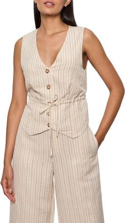 Sanctuary Cala Pinstripe Cinched Linen Blend Vest in Collagen White Pinstripe at Nordstrom, Size X-Small