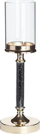 Beliani Portavelas De Metal Dorado Negro Pantalla De Cristal 41 Cm Centro De Mesa Decoraci&oacute;n Glamour Abbeville