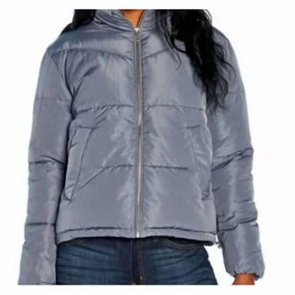 Three Dots Puffer Channeled Jacket In Blue