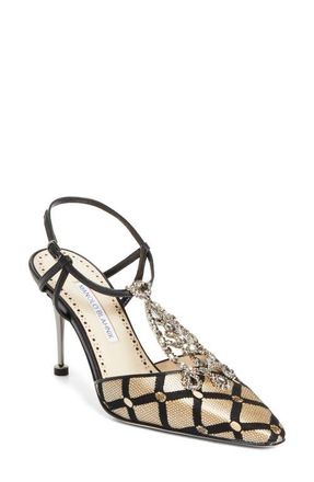 Manolo Blahnik Bolero Ankle Strap Pump in Black/Light Beige at Nordstrom, Size 10.5Us