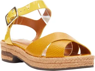Fendi Fendi Womens Leather Embossed Leather Cross Strap Patent Ankle Strap Jute Sandal (Authentic Pre-Loved)