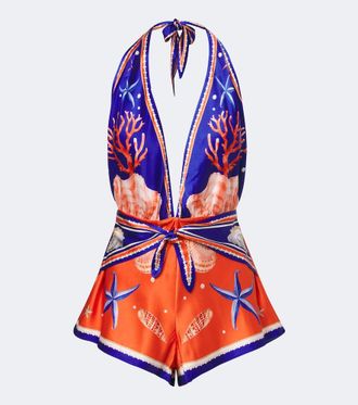 Retrof&ecirc;te Ledda printed silk-blend romper