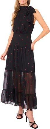 CeCe by Cynthia Steffe Embroidered Sleeveless Tiered Maxi Dress in Rich Black at Nordstrom, Size X-Large