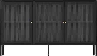 Oviala Aparador moderno de 3 puertas L140 cm en metal negro