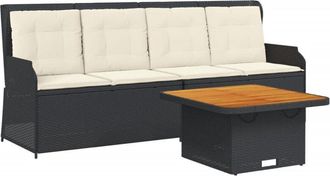 vidaXL Set De Muebles De Jard&iacute;n 3 Pzas Y Cojines Rat&aacute;n Sint&eacute;tico Negro Vidaxl