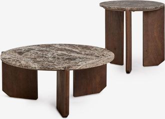 Sklum Set de 2 mesas de centro redondas en piedra natural y madera de mango Lavinia SKLUM