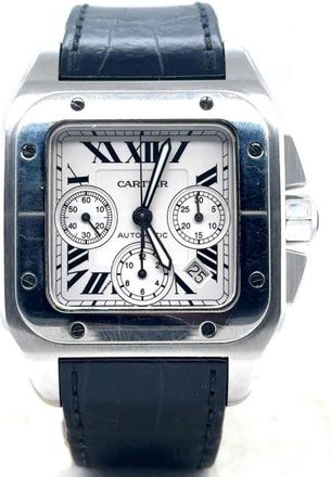 Cartier Pre-owned Cartier Santos 100 Xl Chronograph Silvered Opaline Dial Mens Watch W20090X8