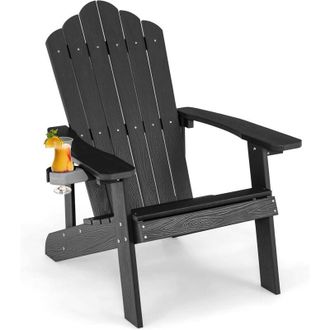 Costway Adirondack Sedia da Giardino con Portabicchieri, Poltrona Esterno Resistente alle Intemperie per Patio, Giardino, Braciere, Prato e Campeggio (Marino