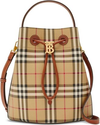 Burberry small TB leather bucket bag - women - Polyurethane/Cotton/Cotton/Polyester/Calf Leather - OS - Neutrals