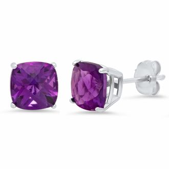 MAX + STONE Sterling Silver or Gold 8mm Cushion Cut Gemstone Birthstone Stud Earrings