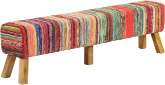 vidaXL Bench Multicolour 160 cm Chindi Fabric and Solid Wood Mango vidaXL