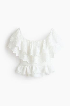H&M Flounced Off-the-shoulder Top in White at Nordstrom, Size X-Small