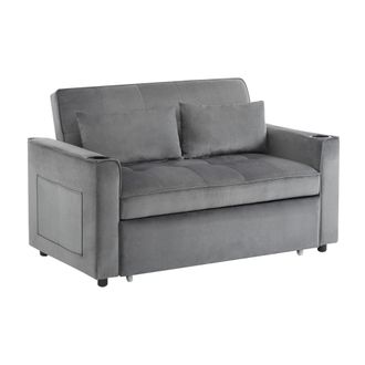 STILVORA Sof&aacute; Convertible 2 Plazas En Terciopelo Con Respaldo Ajustable, 2 Portavasos, Bolsillo Lateral Y 2 Cojines Gruesos, Gris