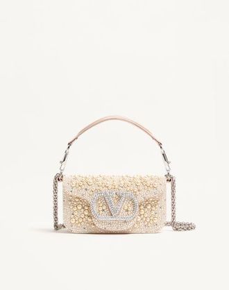 Valentino Garavani Valentino Garavani Loc&ograve; small shoulder bag with pearls, rhinestones and jewel logo Wo
