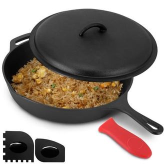 MegaChef 12 Inch Pre-Seasoned Cast Iron Skillet with Cast Iron Lid in Black at Nordstrom