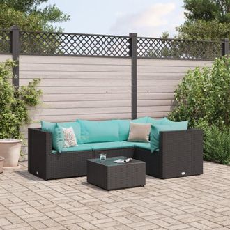 vidaXL Vidaxl - Set De Muebles De Jard&iacute;n 5 Pzas Y Cojines Rat&aacute;n Sint&eacute;tico Negro