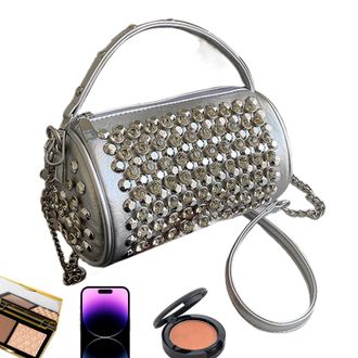 Generic Bag - Trendy Cylinder Square Purse, Adjustable Strap Wristlet, Stylish Studded Tote, Fashion Accessory for Women, Teens, Girls Perfect for Work School