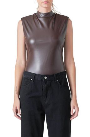 Grey Lab Mock Neck Faux Leather Bodysuit in Brown at Nordstrom, Size X-Small