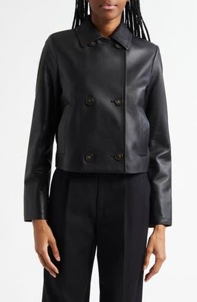 Vince Shrunken Double Breasted Leather Peacoat in Black at Nordstrom Rack, Size Medium