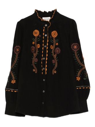 Antik Batik embroidered frill-neck shirt - Black