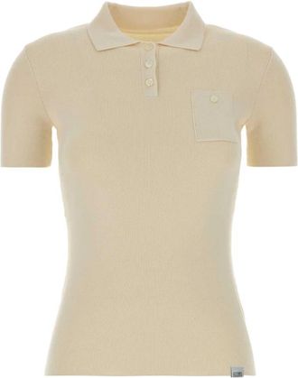 Maison Margiela Geribd-gebreid Poloshirt met Borstzakje - Dames - Polos - Wit - S - Katoen - Tops